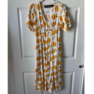 Code x Mode Lemon Print Midi Dress XS Dopamine Fruit Cruise Vacation Summer